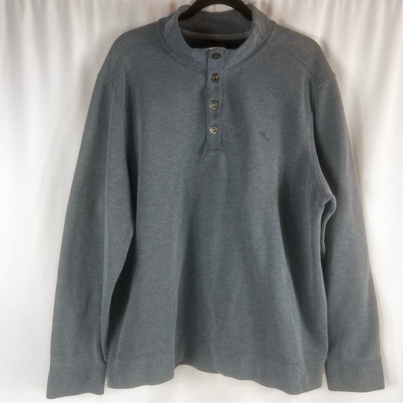 Tommy Bahama Men's Mock Neck 1/4
Snap Pullover. Size:XL 
Blue/gray - Picture 1 of 13